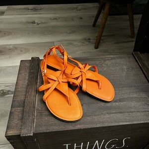 Hermes Orange Leather Strappy Sandals